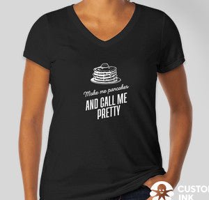 Wmns. V-neck Tee - Make Me Pancakes
